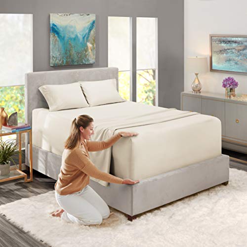 Image of Nestl Queen Bed Sheet Set - Off White - 4-Piece Extra Deep Pocket | Instantly Soft, Night-One Ready (No Wash Required). Fits Extra Deep Pockets up to 24 Inches, 360-Degree Elastic Grip