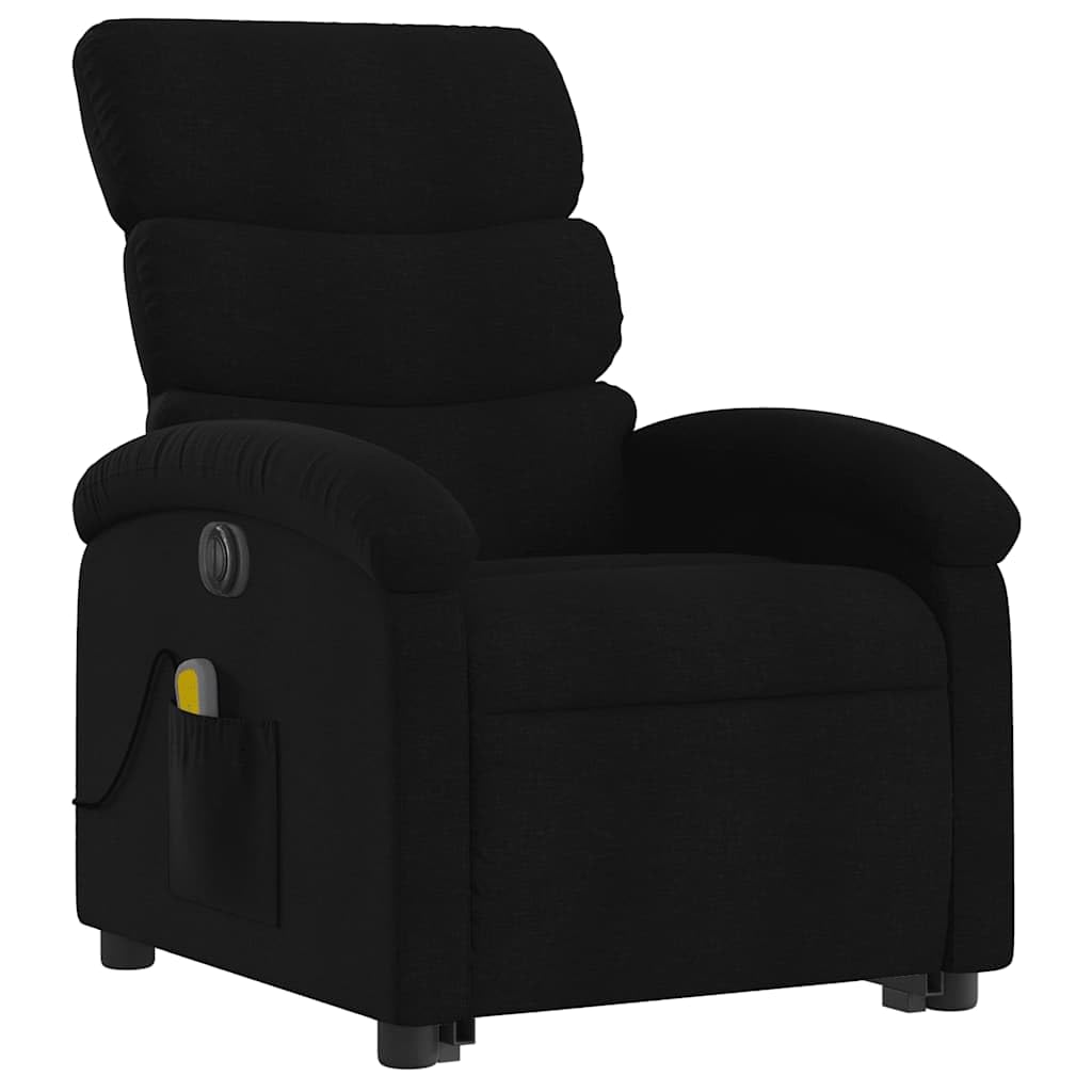 Sillón elevador eléctrico eléctrico negro de tela con 6 puntos de masaje y función reclinación 135 grados, cómodo y estable para adultos, asiento acolchado con marco