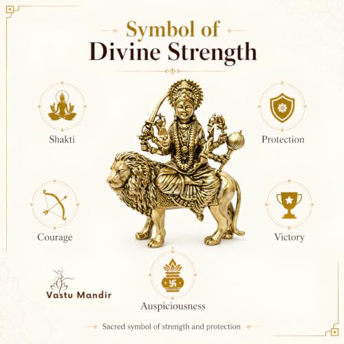 Image of Brass Durga Maa Ji Idol, Vastu Remedy for Protection (5 Inch, 370 g)