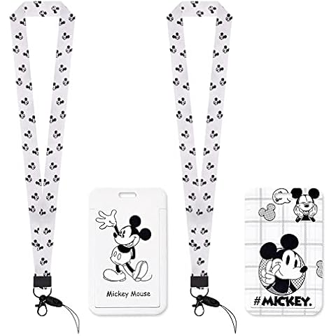 2 PCS Mickey Lanyard with Card Holder, Lanyard with Badge Detachable Mickey and Minnie Lanyard Card Holder for Office School Supplies, Id Cards, Keys Cover