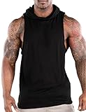 FLLSGT Men's Loose Fit Running Hooded Tank Tops Basketball Cut Off Hoodie Sleeveless Workout Muscle Hoodies(Black, Medium)