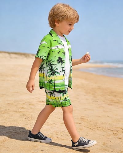 Image of SANGTREE 3 Piece Boy Outfits Short Sleeve Shirt and Shorts Set Beach Vacation Summer Clothes, 3 Months - 9 Years
