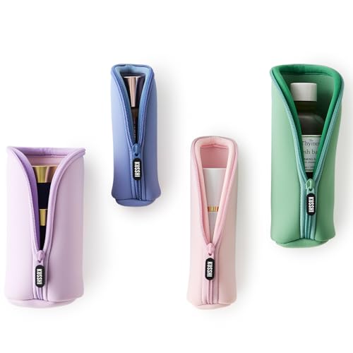 KUSSHI Neoprene Mini Makeup Pouch Set for Purse and Travel - 4 Travel Pouches for Delicate Bottles and Beauty Items - For Foundations, Serums, Perfumes (The Neutral Collection 4 Pack - S, M, L, XL)