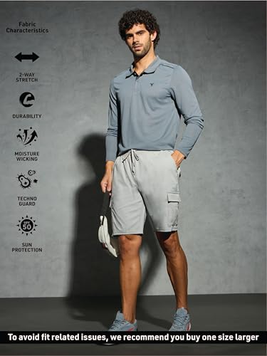 Image of TECHNOSPORT Men's Solid Slim Fit Sports Shorts TS Flexi Quick Dry Polyester Drawstring with Pockets UPF50+ for Gym Running Workout Anti Odour