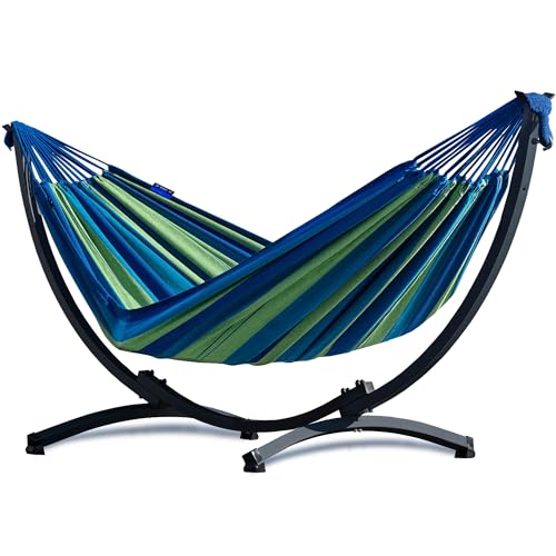 Hamac de Jardin avec Cadre en Acier - Hamac 200x120 - Capacité de Charge 120 kg (Vert-Bleu)