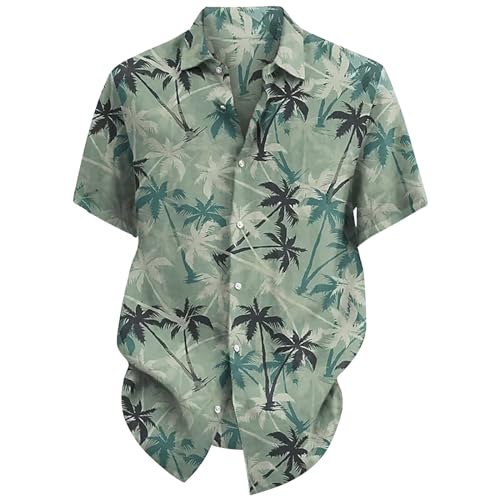 Camisa clásica de vacaciones para hombre, ajuste regular, manga corta, con botones, tropical, para fiestas, playa, vacaciones de verano, verde, S