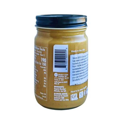 Image of Georgia Grinders Organic Almond Creamy and Blanched Gourmet Nut Butter Spread, Whole30 Approved, Non-GMO, Gluten Free, No Palm Oil, No Added Sugar, and Vegan Friendly, 12 Ounce (1 Pack)