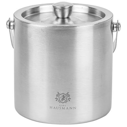 KARL HAUSMANN Eiswürfelbehälter 1 3L mit Deckel Zange und Abtropfsieb - Edelstahl Eiskübel Silber Doppelwandig Isoliert Eiskühler für Eiswürfel Bar Cocktail Party Getränke kühlen