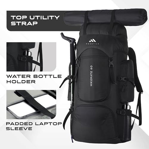 MOUNTILE HIKEMATE 60L Travel Backpack with Water Proof Rain Cover, Shoe Compartment - Camping Hiking Rucksack Trekking Bag - MTL02
