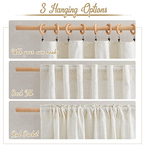 Nicetown Linen Curtains For Windows 90 Inch Long 2 Panels, Rod Pocket & Back Tab Semi Sheer Linen Blend Window Treatments Privacy With Light Filtering For Bedroom/Living Room, Natural, W52 X L90 #TOP2