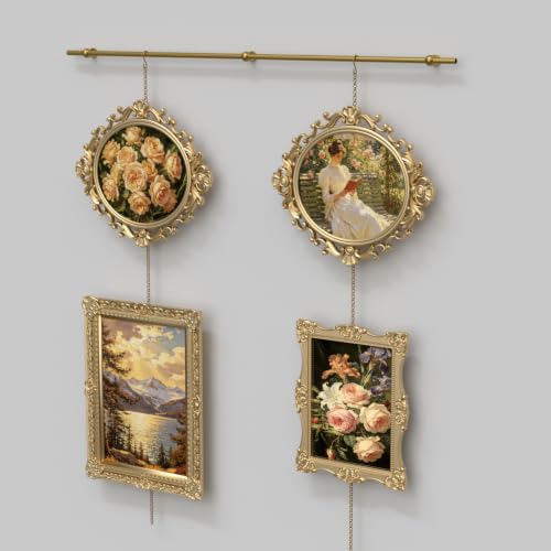 43.3in Brass Gallery Rail Picture Rail Hanging System with Chain and Hooks