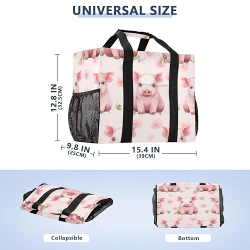 YETTASBIN Pink Pig Large Foldable Travel Tote Bag, Lightweight Waterproof Swim Pool Bag with Handles & Pocket for Beach Outdoor, Reusable Grocery Bag for Kitchen, Shopping3