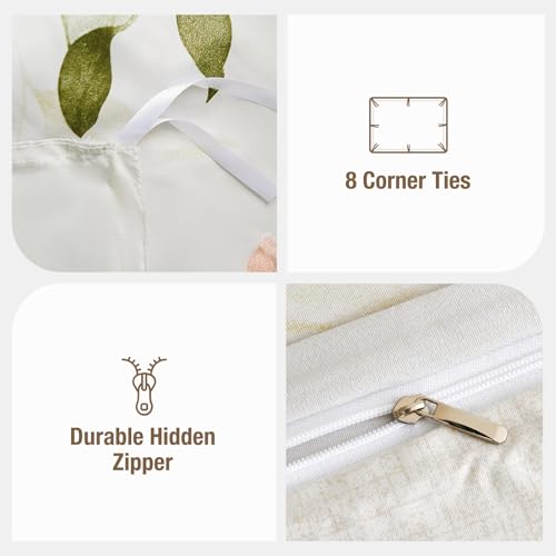 Image of Lekesky Boho Duvet Cover Queen Size, Queen Comforter Cover White Floral Printed Duvet Cover Set, 3 Pieces Soft Microfiber Bedding Set with Zipper and 2 Pillowcases (Queen, 90 inchx90 inch)