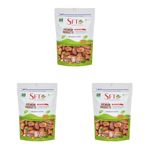 Image of SFT Premium Natural Arabian Dates 500g Pouch | Khajur, Khajoor | Dry Fruits | Dates in Fresh | Healthy Snacks | Rich in Fibre | No Added Sugar (Pack of 3)