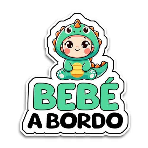Pegatina Bebé a Bordo Coche, Dinosaurio, 16 x 14 cm, Resistente a UV e Impermeable, Sticker Para Coche