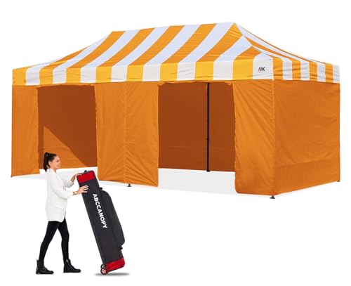 Image of ABCCANOPY Heavy Duty Easy Pop up Canopy Tent with Sidewalls 10x20,Strip Orange
