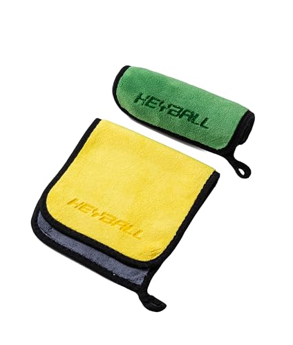 HEYBALL 2 Pack Pool Cue Cleaning Towels with Hanging Loop, 16\"x8\" 800 GSM Thick Microfiber Cloths for Billiard Shaft & Table, Durable & Soft (16\"x8\",Yellow/Green (HEYBALL))
