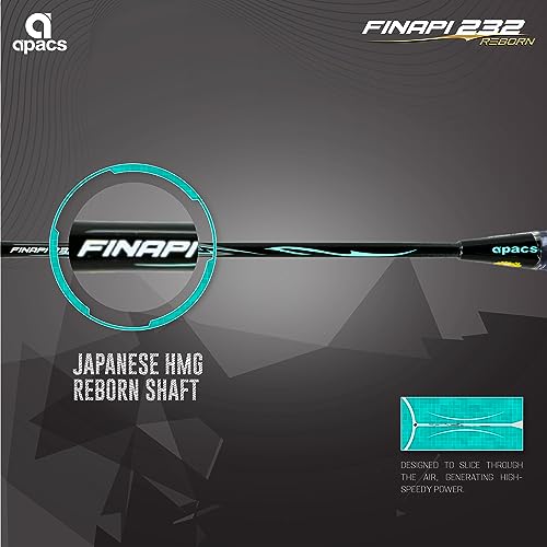 Apacs Finapi 232 Reborn (Unstrung, 42 LBS Mega Tension, World's Toughest Frame) Power Series Badminton Racket | Made with 100% Japanese Ultra Graphite Badminton Racquet with Full Cover (Black)