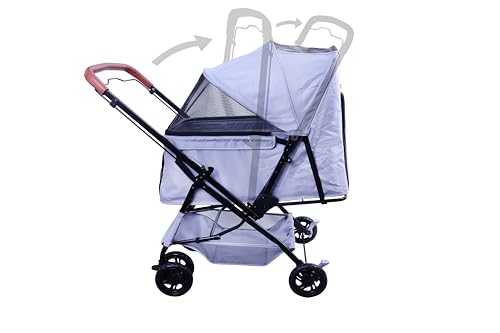 Image of Pet Stroller (4 Wheels for Cats and Dogs) with Reversible Handle for Small and Medium Pets up to 33 lbs.Silver
