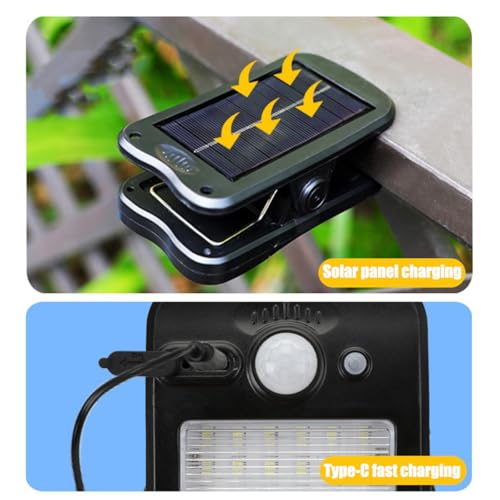 ソーラーライト 屋外 防水 クリップ式 60LED 高輝度 3モード切替 人感センサーライト USB/ソーラー充電式 自動点灯/消灯 簡単設置 軽量 持ち運び便利 ガーデン・駐車場・壁・フェンス対応 家庭用 業務用 [4]