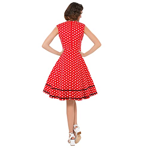 Image of KILLREAL Women's Vintage Polka Dot Print A-Line Pin Up Style Sleeveless Cocktail Party Casual Dress