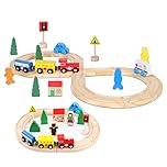 Thomas & Brio Compatible Wooden Train Set - 33 Piece Magnetic Railway with Wooden Rails for 3-6 Year Old Girls & Boys