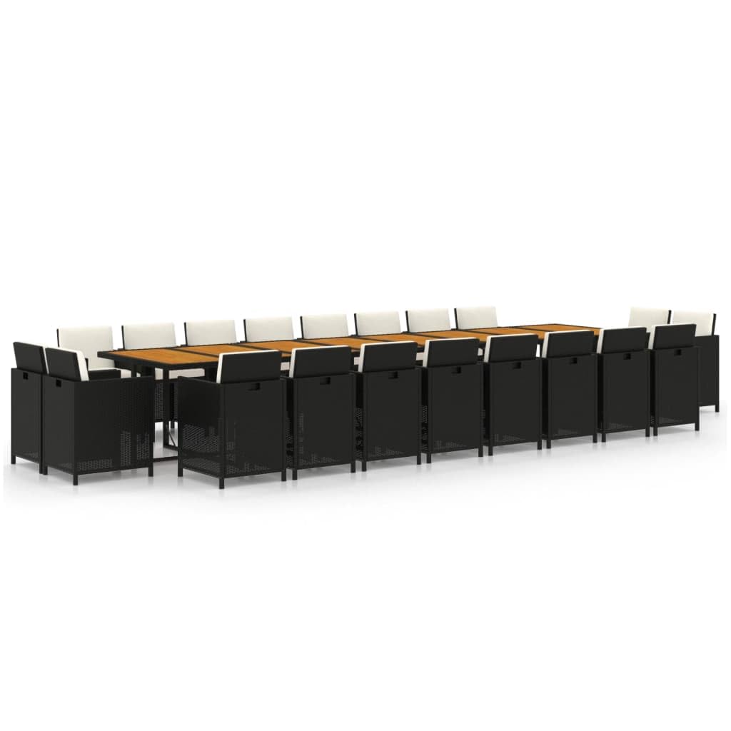 Juego de muebles de jardín con cojines de polirratán, color negro, 21 piezas