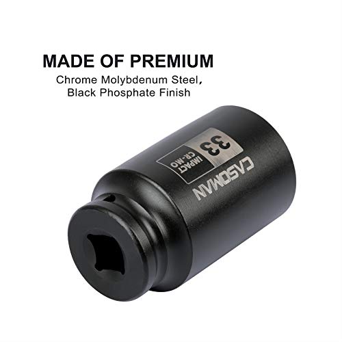 CASOMAN 1/2" Drive x 33 mm Deep 6 PT Impact Socket, CR-MO, 1/2-inch Drive 6 Point Axle Nut Socket for Easy Removal of Axle Shaft Nuts (33MM) by CASOMAN - Image 5