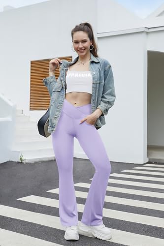 Image of Flare Leggings for Women with Pockets 2pack High Waisted Crossover Flare Leggings Bootcut Yoga Pants