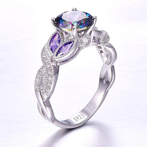 Created 3.6ct Women's Sapphire|Aquamarine|Rainbow Topaz Ring 925 Sterling Silver Women Engagement Rings Bezel Setting Marquise Fashion Statement Ring Best Gift for Mother and Grandma Size 5-93