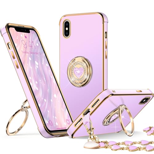 Coque iPhone XS chic motif cœur violet pour femme avec béquille XYZ