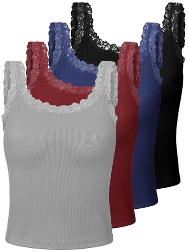Image of 4 Pack Camisole for Women Lace Tank Tops Cami Soft Comfy Tank Cami Undershirt Lace Straps Top for Girl Women