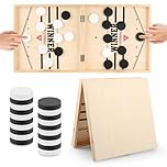 Cartlant Fast Sling Puck Game, Large Foosball Table Shuffleboard Adult Wooden Super Player Winner Pucket Board, Foldable Air Slingshot Hockey Set Tabletop Elastic Battle Shuffle Gift for Kids Boys