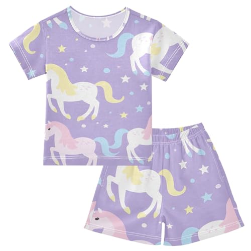 Summer Pajama Set Unicorn Purple, Short Sleeve Sleepwear Nightwear