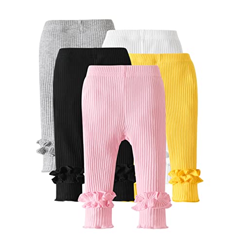 Image of U·nikaka Toddler and Baby Girl Stretchy Flare Pants with Ruffle Fleece Pants and Leggings 5-Pack