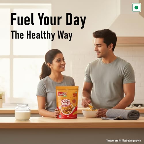 Image of Kwality Corn Flakes with Almond & Honey 1kg | Made with Golden Corns | 99% Fat-Free | High in Protein, Zero Cholesterol | Healthy Breakfast Cereal