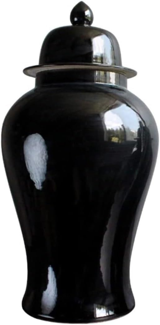 Vase Tabletop Food Storage Jar Decorative Decor Black Ceramic Ginger Jars with Lid for Modern Dried Flower Decoration 17 * 34Cm