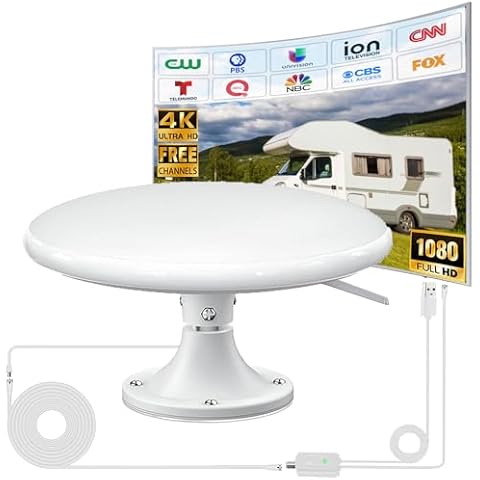 RV TV Antenna for Smart TV Outdoor, 720° Long Range Omni Directional Reception Digital HD Antenna Signal, with Super Signal Booster, 35ft HDTV Cable, for Attic/Camper/RV/Truck/Boat. (1WHITE) Cover