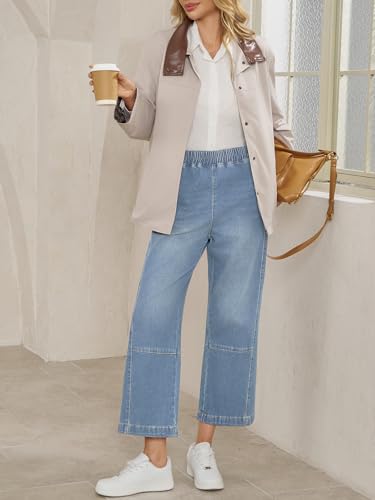 Cicy Bell Womens Baggy Cropped Jeans Elastic High Waisted Wide Leg Trendy Stretchy Seam Barrel Capri Denim Pants4