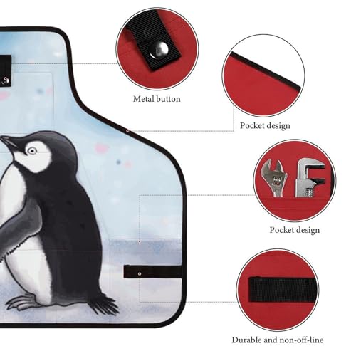 Delantal de trabajo I Love Penguins con 8 bolsillos ajustable miniatura 3