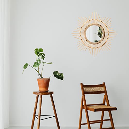 Swthony 19.3 Inch Sunburst Wall Mirror Hanging Rattan Boho Mirror For Wall Decor Wall Mounted Round Wicker Mirror For Farmhouse, Living Room, Bedroom, Bathroom #TOP4