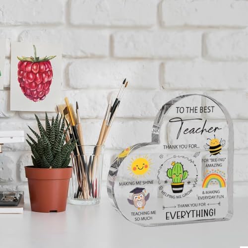 Image of To The Best Teacher Acrylic Heart Sign Teacher Appreciation Gifts for Teacher, Back to School Gift for Teacher, Best Teacher Gifts from Student, Thank You Gift for Teachers, Graduation End of The Year