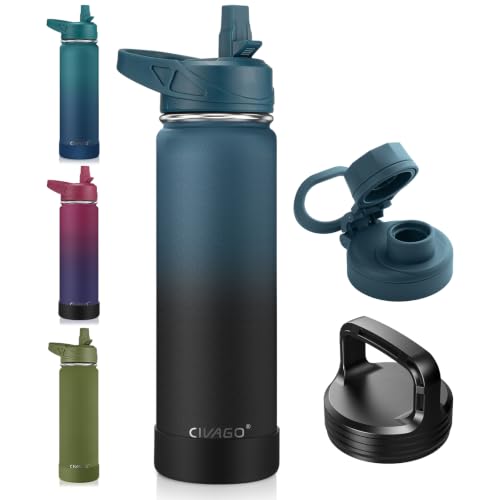 Image of CIVAGO 22 oz Insulated Stainless Steel Water Bottle With Straw and 3 Lids