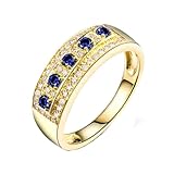 Musihy Anillos de compromiso de oro amarillo para mujer, anillos de compromiso anchos para mujer con zafiro de 0,15 quilates y diamante de 0,21 quilates, Metal, Zafiro Diamante