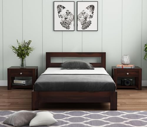 Image of CRAFT D ARTS Sheesham Wood Single Size Bed Without Storage | Wooden Single Bed | Space Saving Low Floor /Lying /Rise /Level /Profile Cot Bed for Bedroom | Pavlich, Walnut Finish