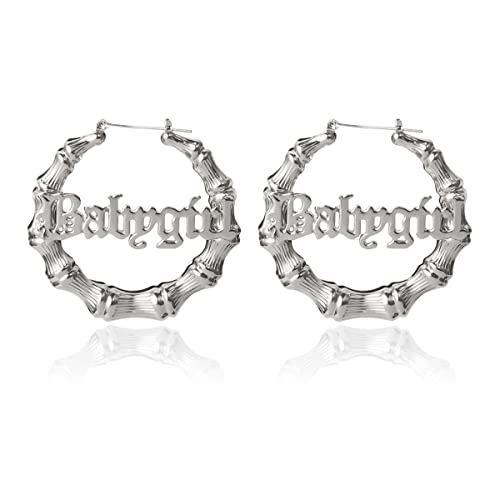 Gold Silver Plated Big Bamboo Hoop Earrings Large Old English Babygirl Earrings Big Hollow Round Circle Baby Word Earrings 80s 90s Hip-Pop Style Party Jewelry