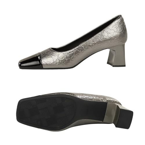 Women's Square Cap Toe Block Heel Pumps Closed Toe Slip On Chunky Heel Pumps for Office Wedding Party Dress Shoes2