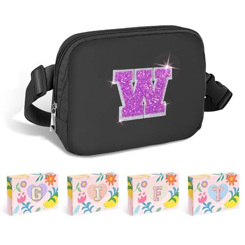Image of COSHAYSOO Black Fanny Pack for Girls Purse Crossbody Belt Bag with Initials, Personalized 6 7 8 9 10 11 12 Year Old Teen Girl Birthday Gift Ideas Christmas Gifts Preteen Tween Trendy Stuff Letter W