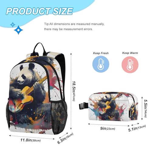 Panda Guitar Backpack Lunch Bag Set for Travel Hiking Picnic, Backpacks with Insulated Lunch Box2