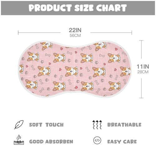 2 Pack Muslin Burp Cloths Cute Dogs Pink Cotton Baby Burp Cloths Ultra Soft Burping Cloth Absorbent Spit Up Rags for Newborn Boys Girls, Large 22" x 11"2